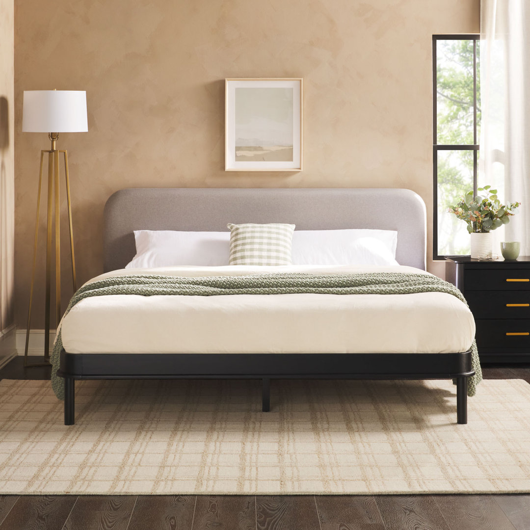 Ortis Contemporary Solid Wood Bed Frame with Curved Upholstered Headboard Hokku Designs 