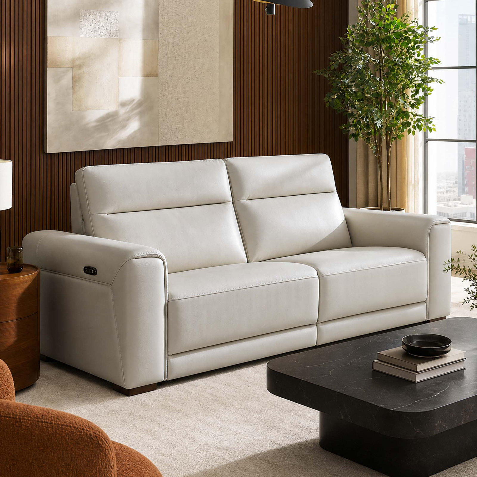 Ollie Genuine Leather Power Wall Reclining Sofa