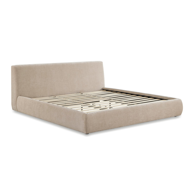 Lit en velours taupe texturé, Taupe, Très grand
