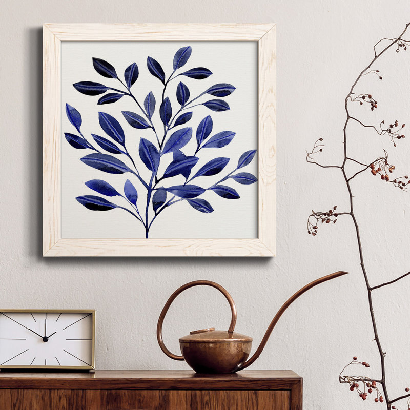 Deep Blue Branch II - Toile encadrée de qualité supérieure - prête à être accrochée, Cadre blanc