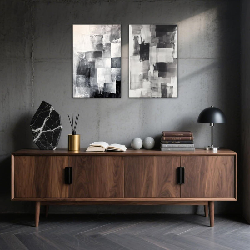 2 pièces, art mural encadré abstrait noir et blanc pour le salon, décoration minimaliste moderne prête à être accrochée (œuvre d'art - 2,16 po x 24 po x 2 pièces)