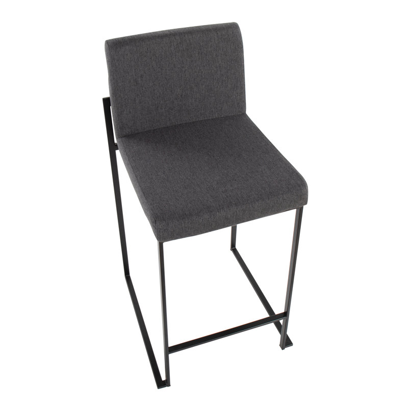 Brieon High Back Upholstered Bar & Counter Stool (Set of 3), Counter Stool (26" Seat Height), Charcoal Fabric/Black