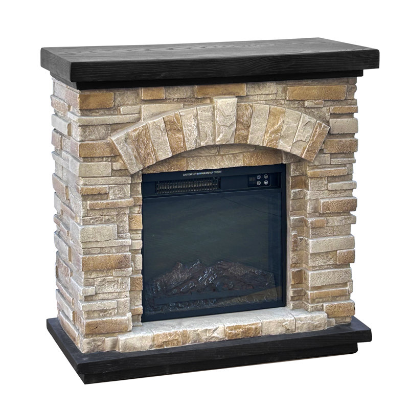 Laspisa 36.02'' W Electric Fireplace & Mantel Package with 3400 BTU, Tan Stone/Black