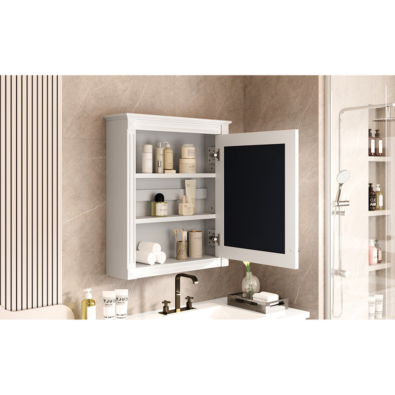 Armoire à pharmacie de salle de bain avec miroir - tablettes murales réglables de style compact, Blanc