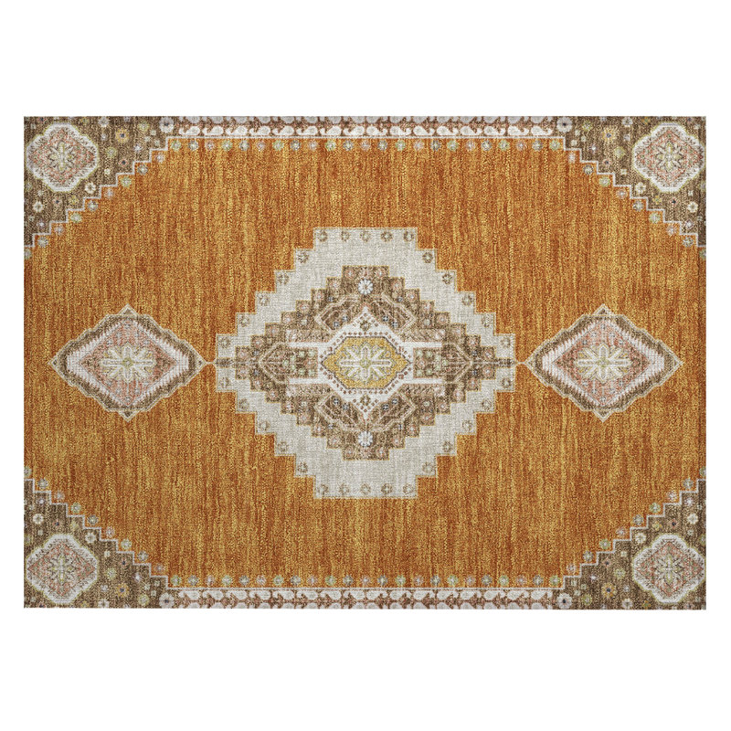 Brown and White Rectangular Washable Synthetic Rug 30" x 20"
