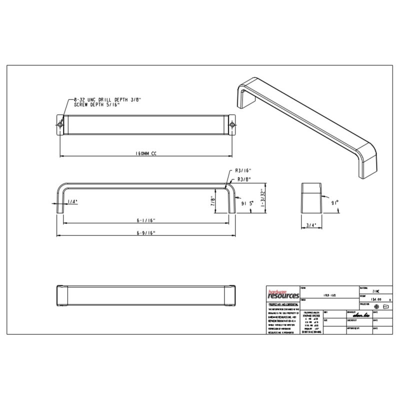 Asher 6.3" Center Bar Pull, Polished Chrome