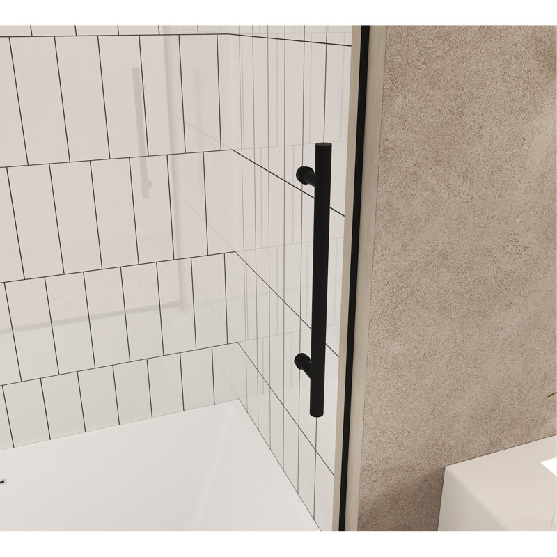 Frameless Shower Door 56-60 "W X 60" H, 1/4 "(6 Mm) Clear Tempered Glass, Explosion Proof Film, Stainless Steel Handle, Matte Black
