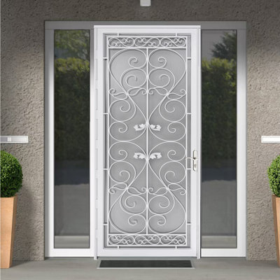 Porte de sécurité en acier gris de luxe Grisham, porte de tempête en fer 42 x 96 pouces, blanc