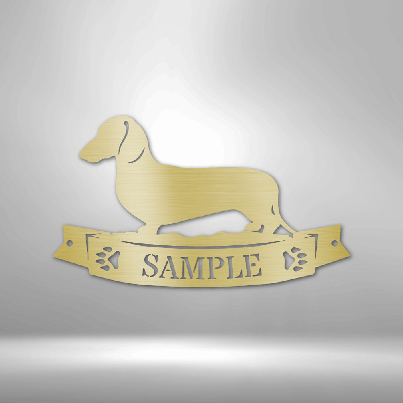 Bannière personnalisée teckel avec monogramme, Doré, H 14,25 po x l 14,5 po x P 0,5 po, Oui