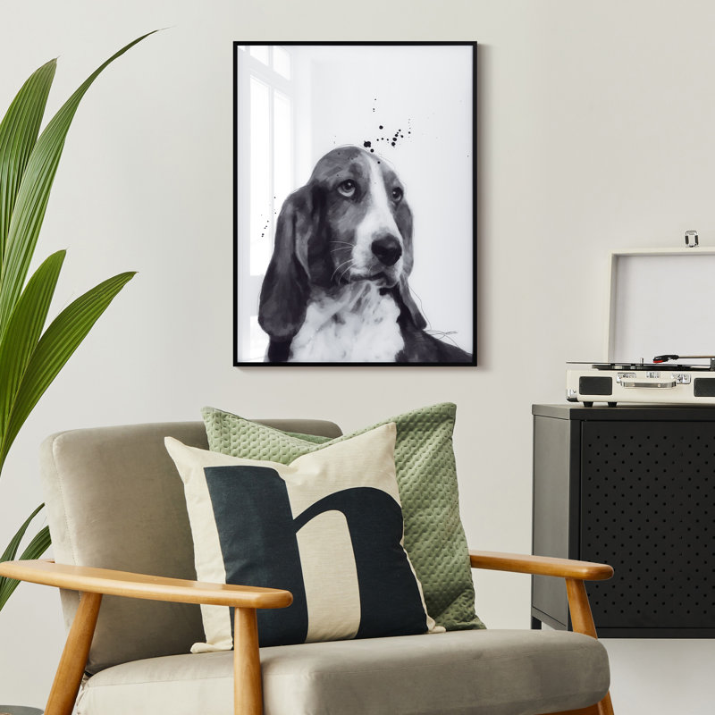 Basset hound, encadré sur verre par Jodi P., impression