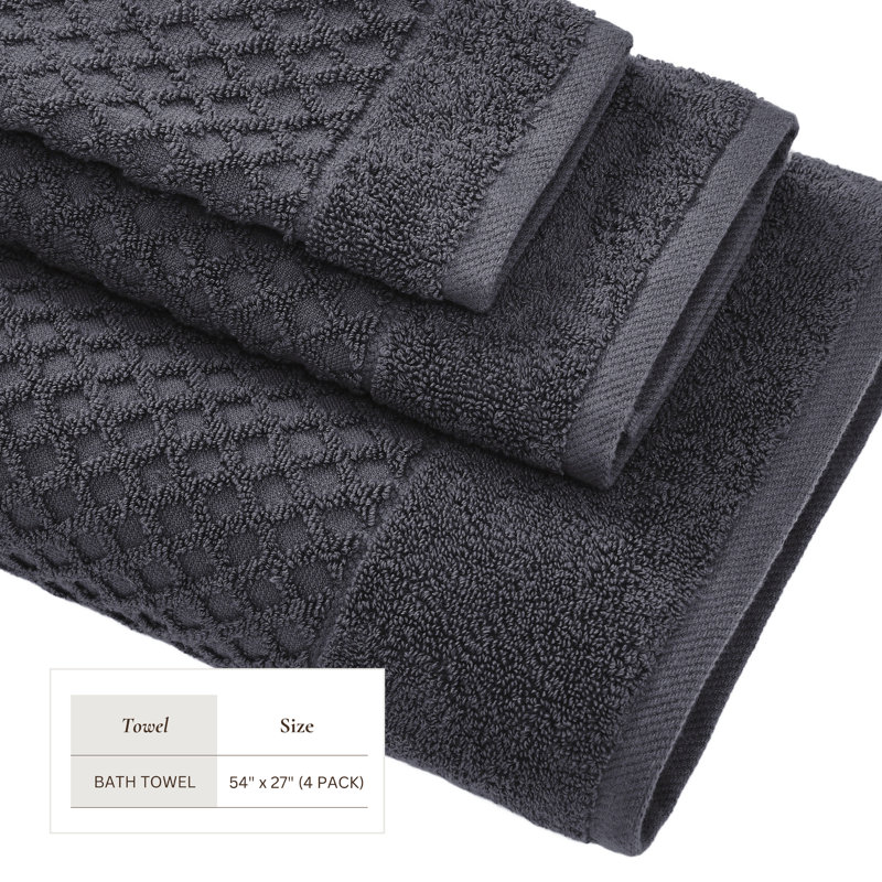 Ultra-Soft & Absorbent 100% Cotton Towel Set, Stone Blue Diamond, Bath Towels - 4 Pack