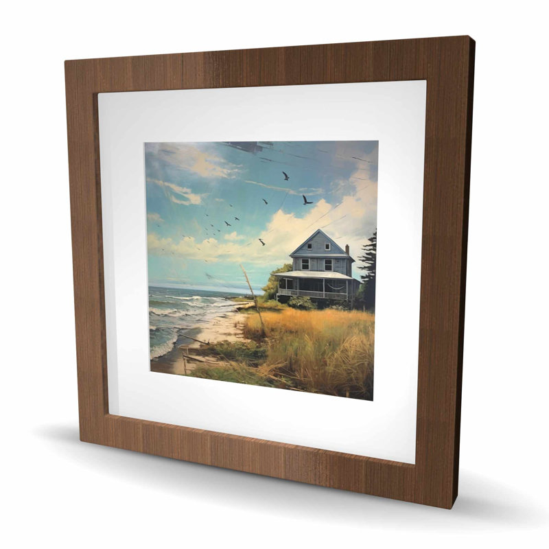 «Evening at the Beach», impression contemporaine encadrée verte, H 16 po x l 16 po, Brun