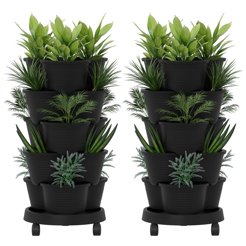 Jardinière verticale 2 pièces Soban Strawberry, tour de jardin empilable à 5 niveaux, pot à fleurs empilable avec poteau de soutien intérieur et extérieur