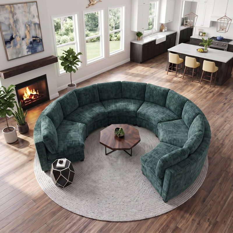 Canapé modulaire courbé, Chenille verte