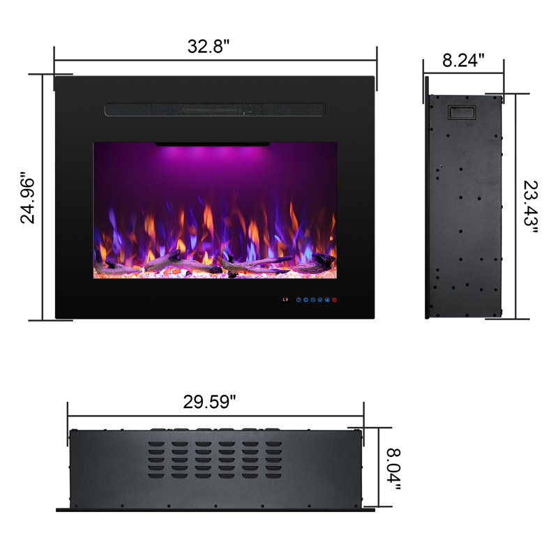 Abdualeem Electric Fireplace Insert with 5120 BTU, 24.96" H x 32.8" W x 8" D