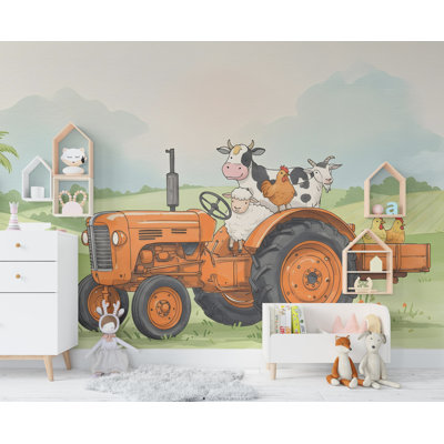 Farm Animals On Tractor Wall Graphics Farm Animal Peel And Stick Goat Sheep Pig Animals Room Farm Wallpaper Nursery Wall Decor Mural 580RS (Peel-N-Stick) RS580