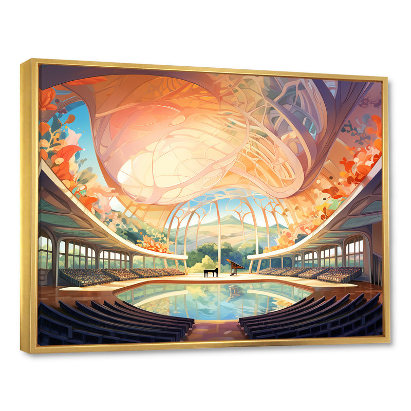 Impression sur toile, "Constructions et paysages urbains", Cadre flottant doré, H 16 po x l 32 po x P 1 po