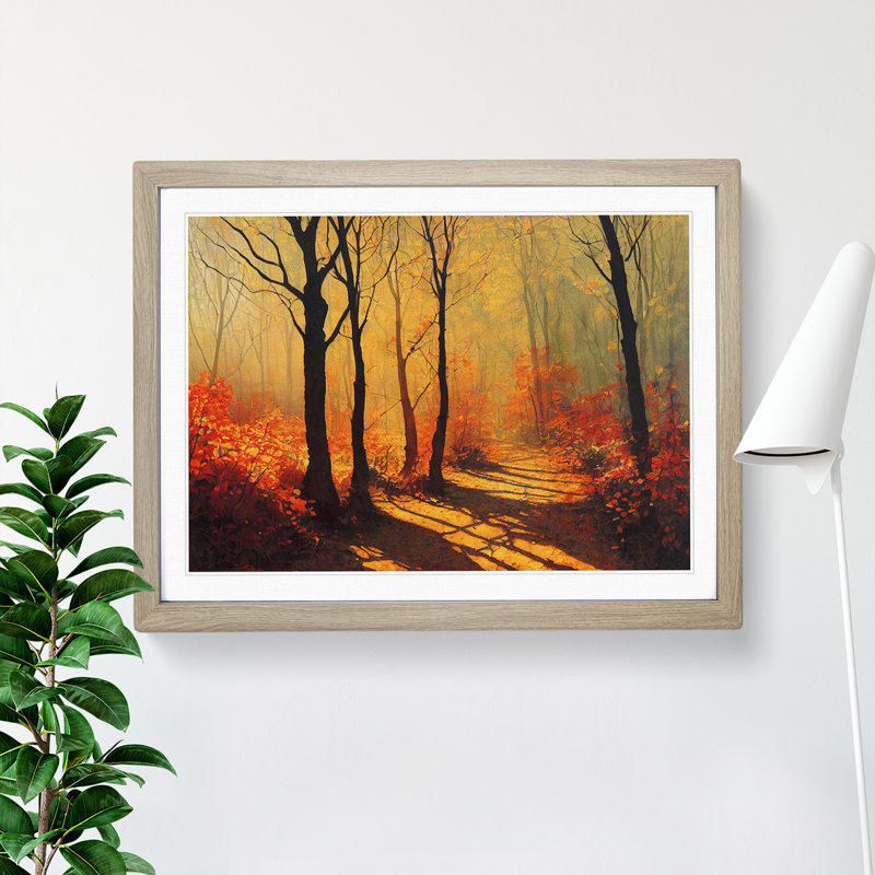 Bedazzled Autumn Forest - Single Picture Frame Painting, 25cm H x 34cm W x 2cm D, Oak Framed