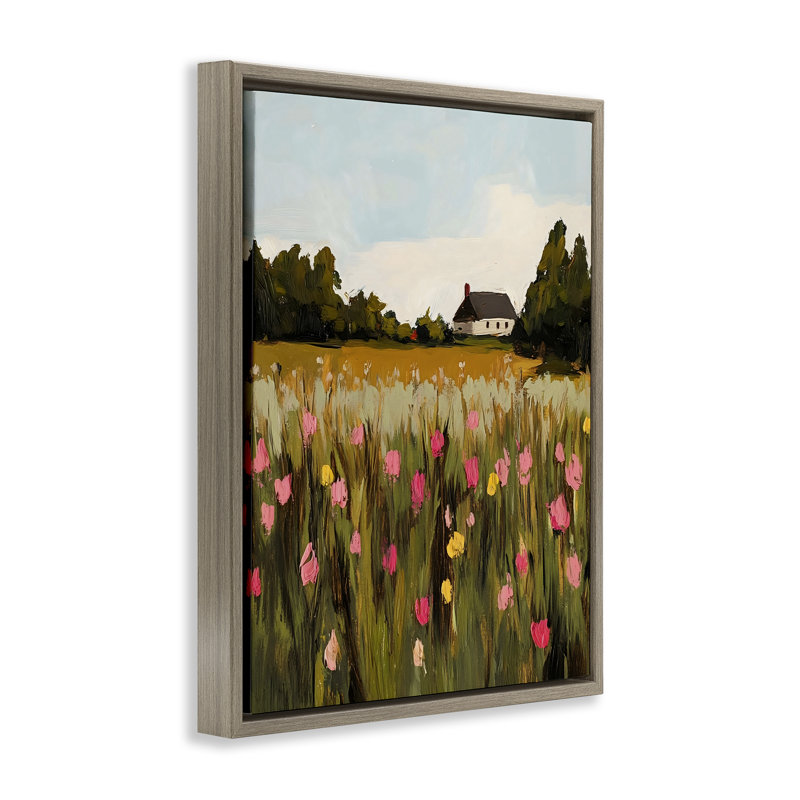 Cadre flottant Distant Wildflower Cottage, design par Franklyn Gregory, Cadre flottant orme Montalcino, H 21 po x l 17 po
