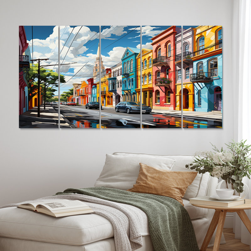 City Charleston Popart II sur toile, reproduction de 5 pièces