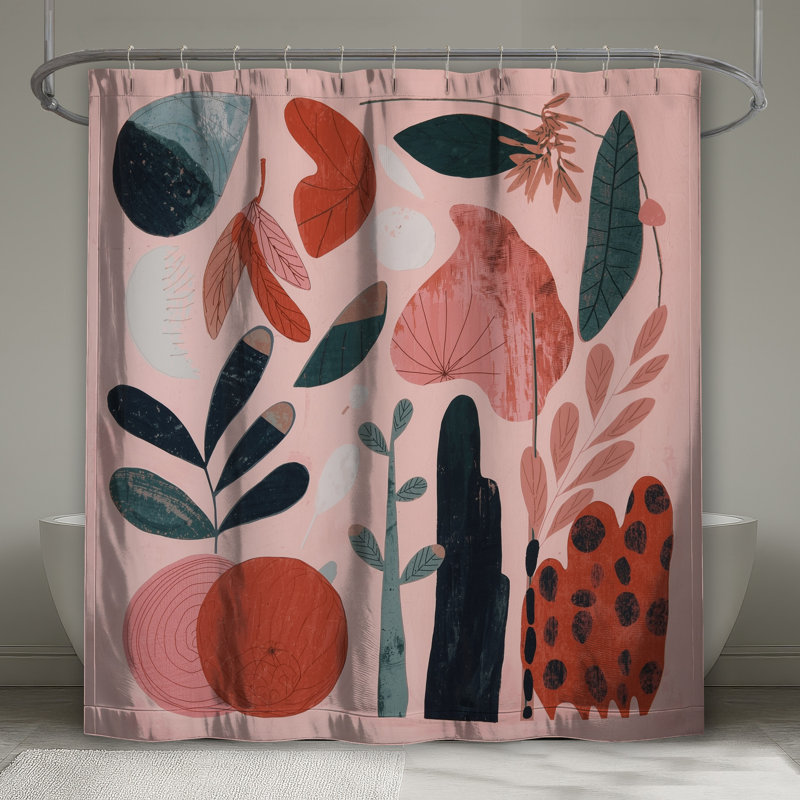 Rideaux de douche abstraits à formes botaniques très longs, L 70 po x H 84 po