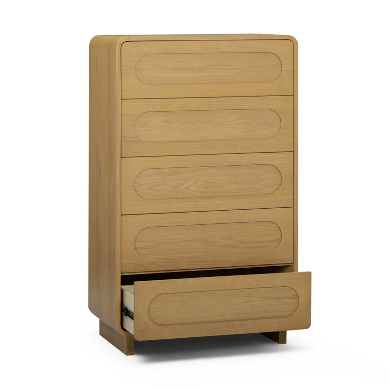 Commode 5 tiroirs Tenley Mid-Century, Naturel