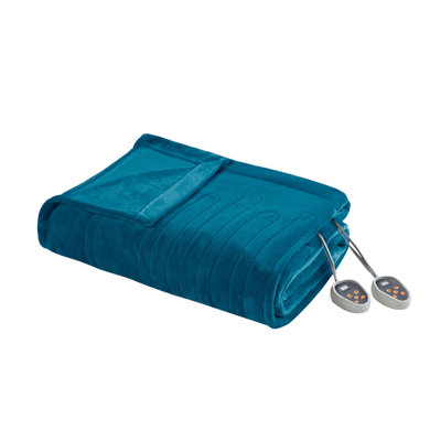 Heated Plush Teal Ultra-Soft Machine Washable Auto Shut-Off Full Blanket with 20 Heat Settings
