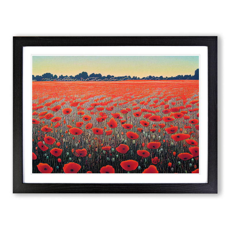 Fancy Poppy Field Flowers - Single Picture Frame Print, 46cm H x 64cm W x 2cm D, Black Framed