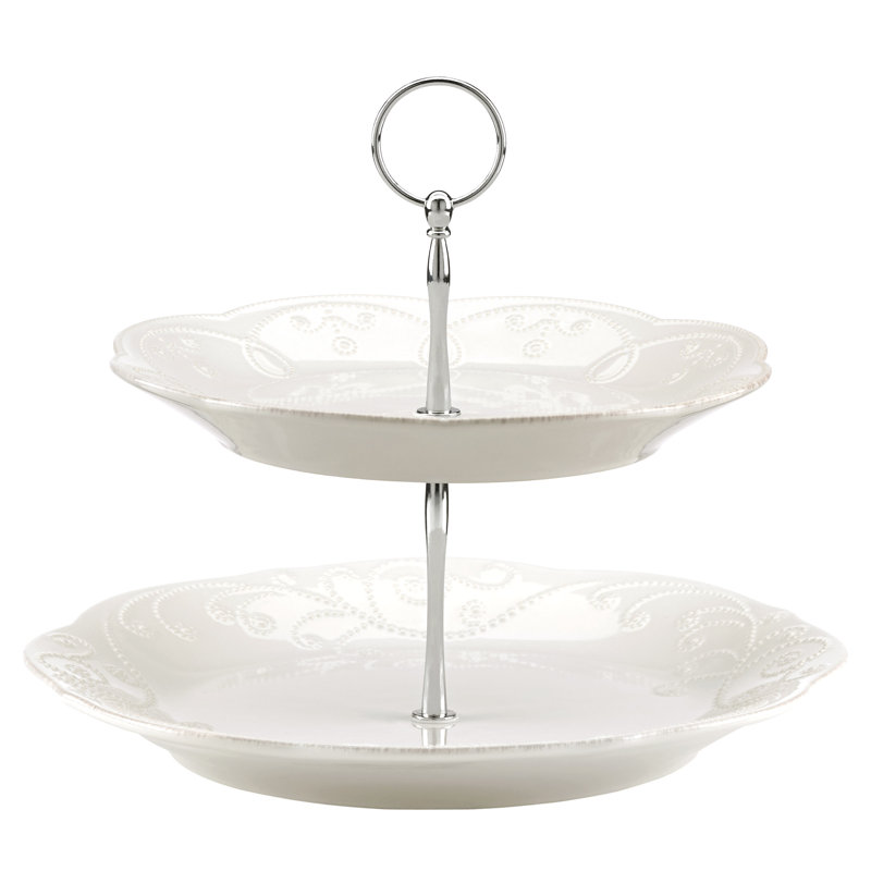 French Perle White 2-Tiered Server