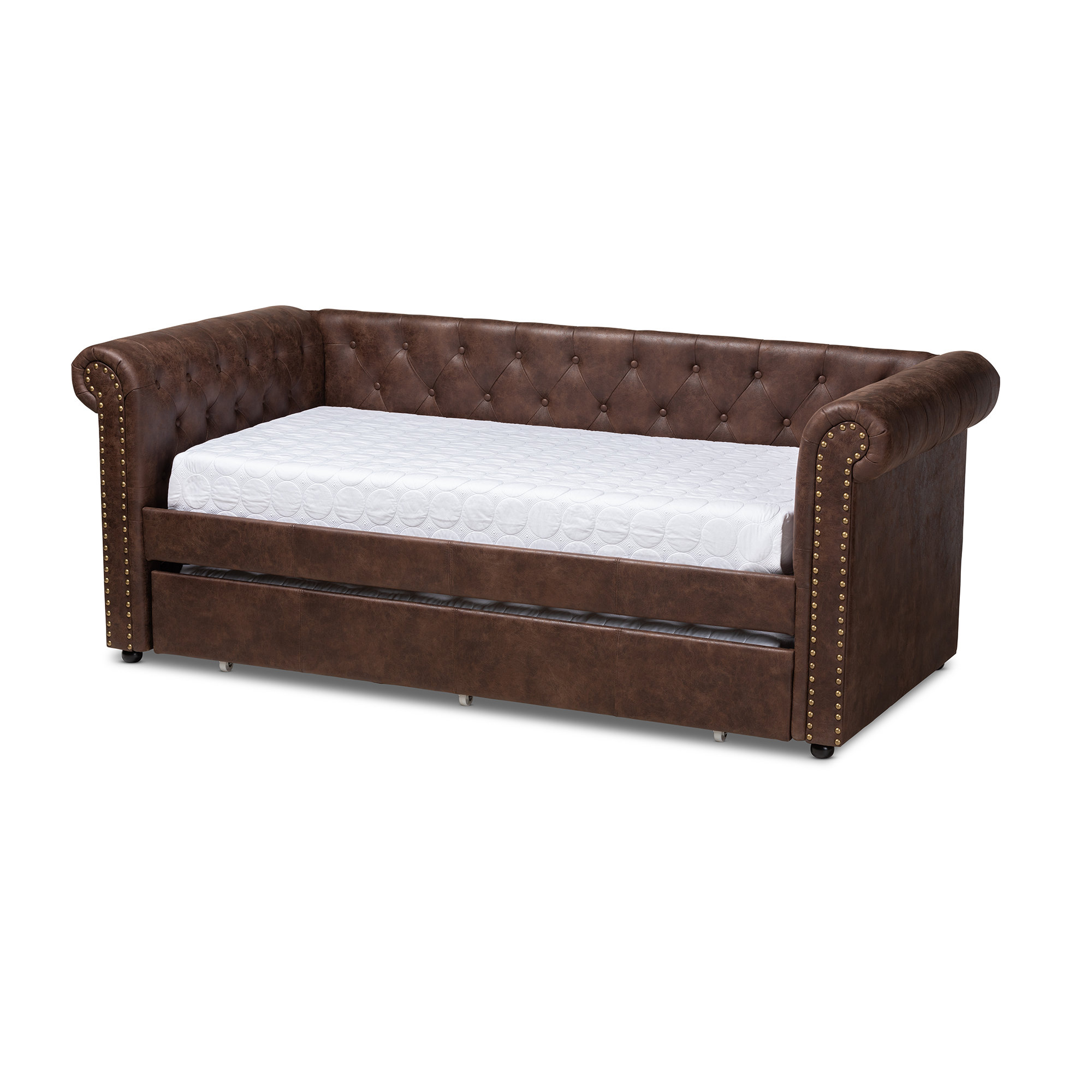 Mynard Upholstered Daybed with Trundle - Twin, Brown
