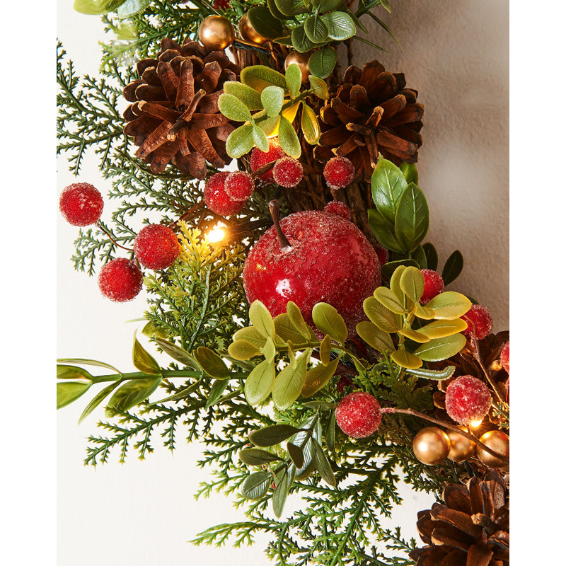 Pre-Lit Frosted Berry Mixed Tip Wreath