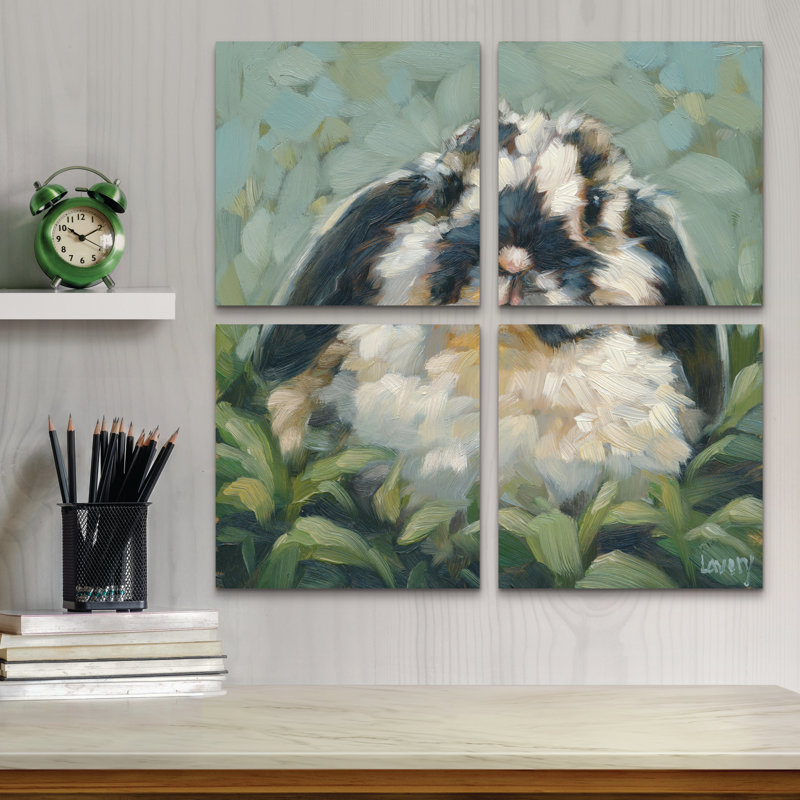 Ensemble de 4 panneaux muraux - Andrea Lavery «Floppy», art mural sur toile pour le salon, la chambre à coucher ou le bureau 