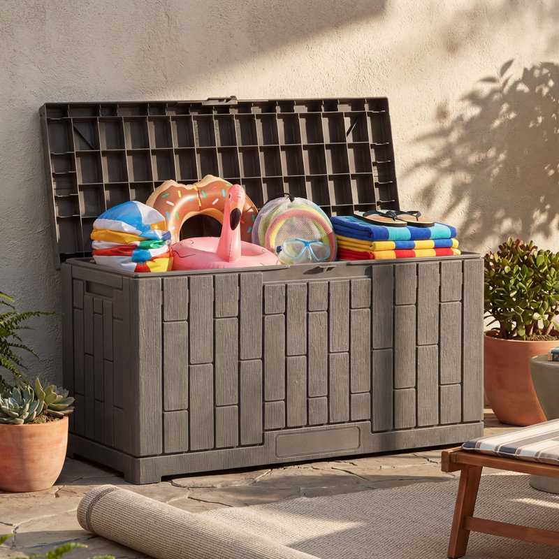 Boîte de rangement imperméable en résine Balconera, Marron clair