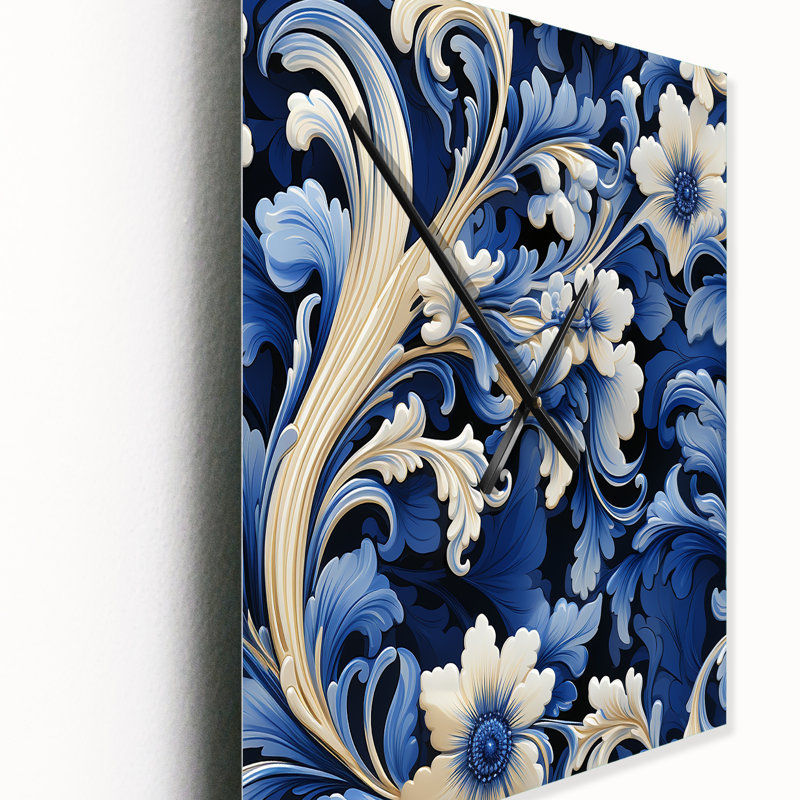 Horloge murale florale victorienne bleue et blanche, Moyen