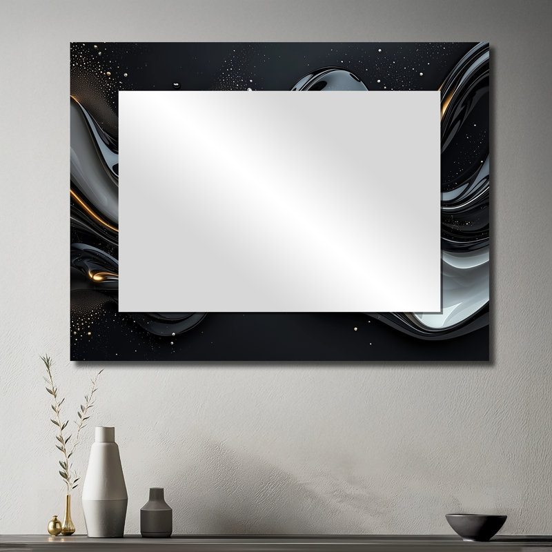Fractal Black And Grey Peano Curve II - Fractals Mirror Wall Decor - Printed On Metal, 30" x 40"