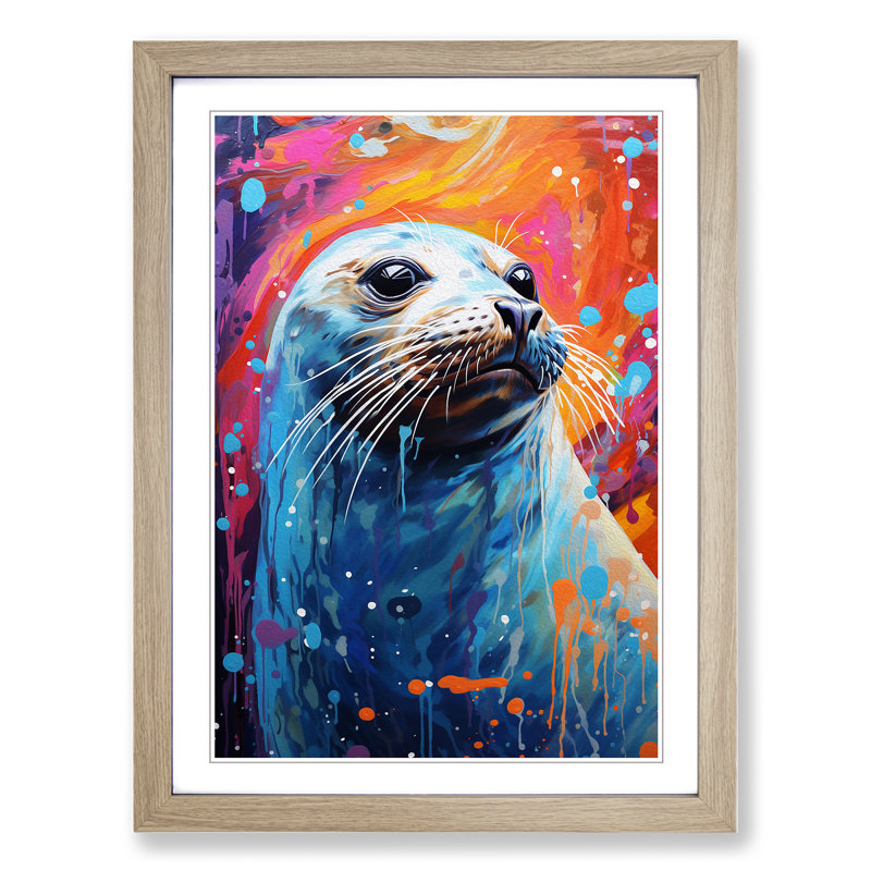 Seal Abstract - Single Picture Frame Print on Wood, Oak Framed, 64cm H x 46cm W x 2cm D