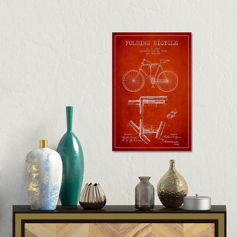 Bike Red Patent Blueprint by Aged Pixel - Gallery-Wrapped Canvas Giclée on Canvas, 66.04 cm H x 45.72 cm W x 3.175 cm D