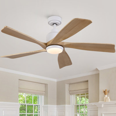 52 inch Solid Wood Farmhouse Ceiling Fan with Light,Rustic 5 Blades 6-Speed Reversible Quiet DC Fan, Dimmable LED 3CCT,Remote & Wall Control for Bedroom,Dining Room.