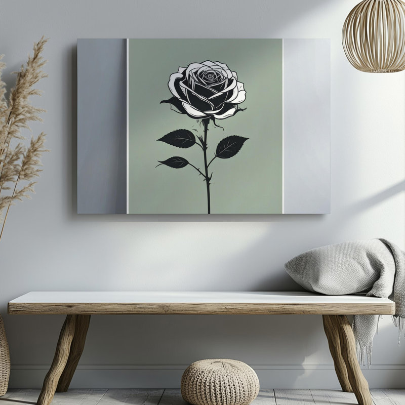 Toile monochromes rose, silhouette noire élégante sur fond vert olive, art mural prêt à accrocher, H 18 po x l 24 po