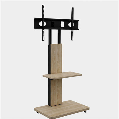 TV Stand with Shelf for Living Room, Bedroom,Offices,Mobile TV Cart for 32-75 inches,Floor Stand with Mount on Lockable Wheels,Natural