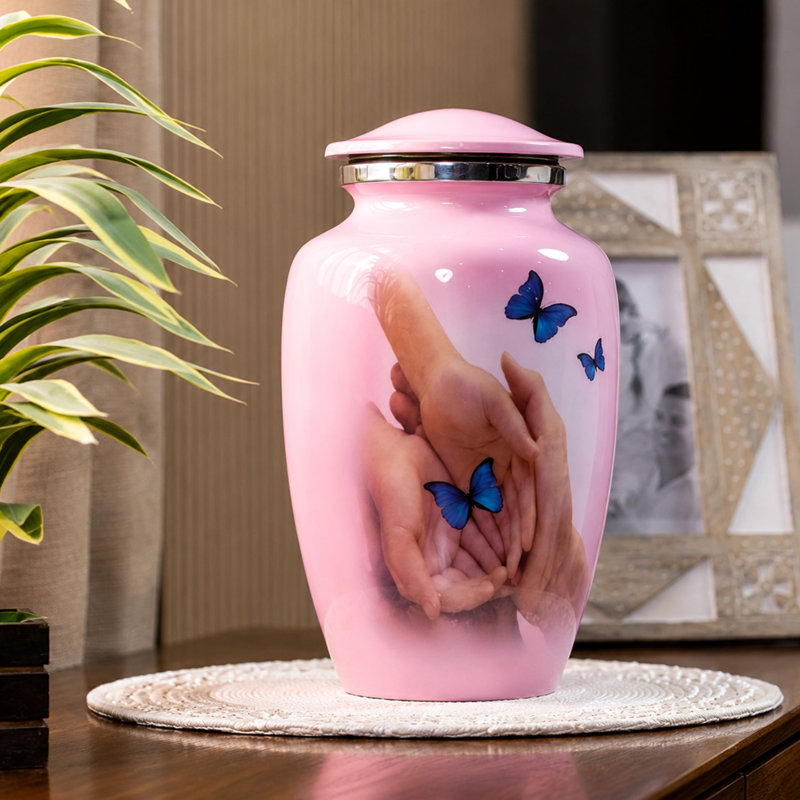 Urne de crémation Butterfly Blush Rose, 200 pouces cubes et plus, Blush Rose Multi