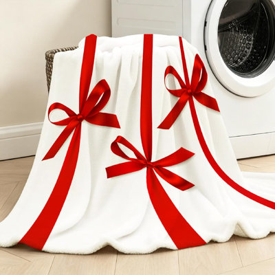Jeté en flanelle rouge ultra doux, imprimé décoratif simple face