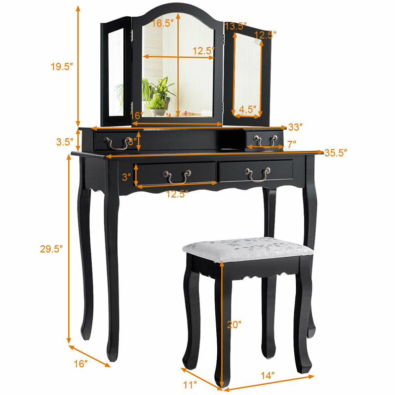Ensemble de meuble-lavabo avec tabouret Garver, Noir