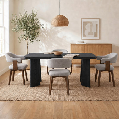 Modern Rectangular Solid And Manufactured Wood Dining Set With Upholstered Chairs With Backrest And Armrests, Fit For 4 Or 6 People, For Kitchen, Living Room, Dining Room
