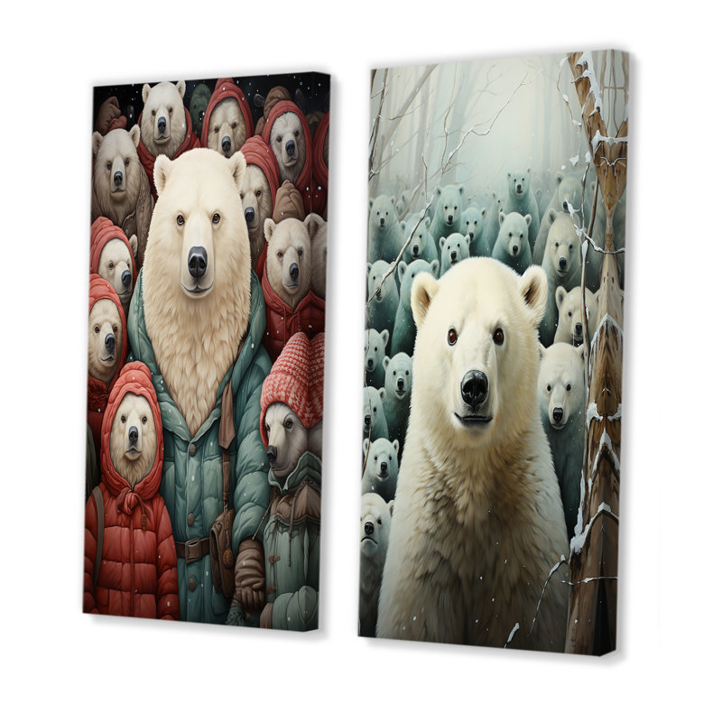 Parade arctique des ours polaires I - ensemble de 2 impressions sur toile d'ours, H 28 po x l 25 po, Toile tendue