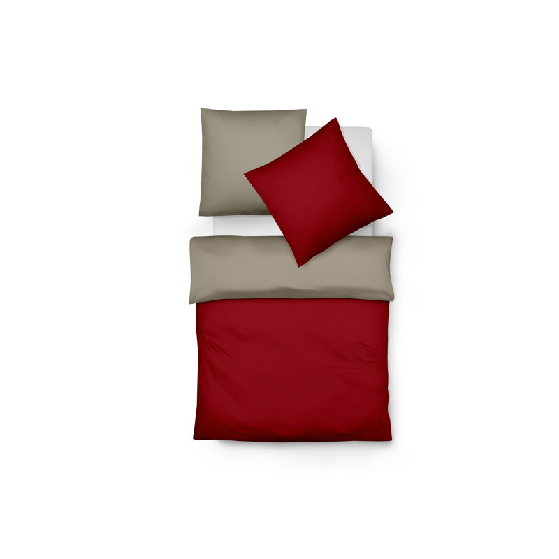 Lech Reversible Bed Linen, Double - 2 Pillowcases (80 x 80 cm), Red/Taupe