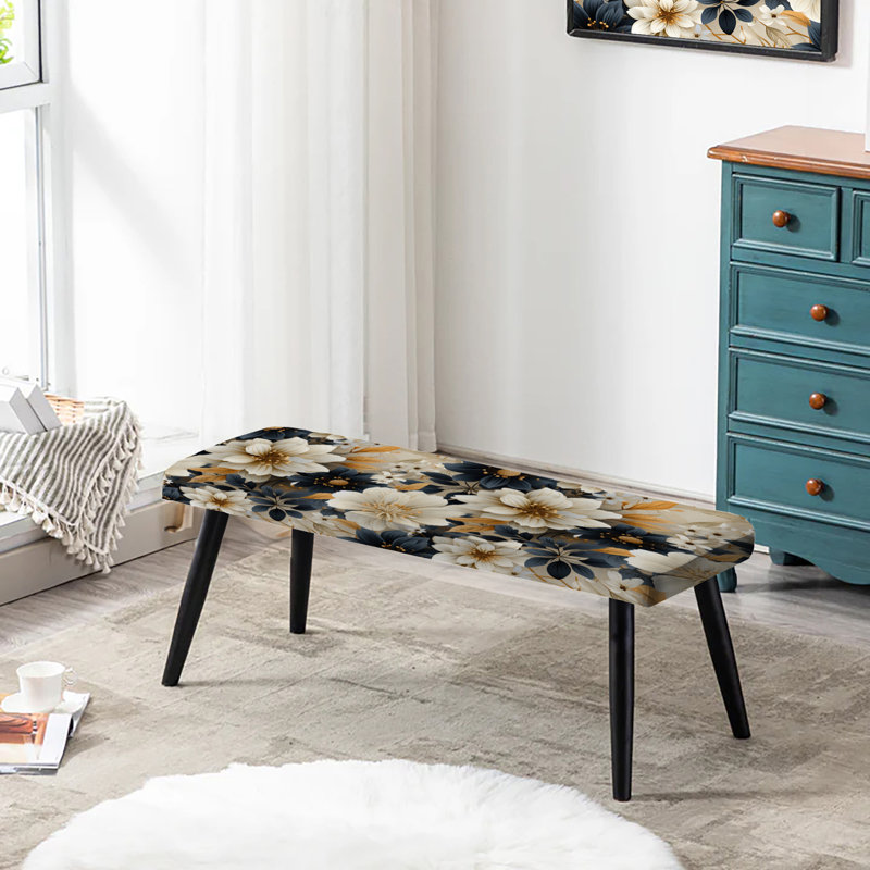 Banc bleu et beige à motif floral de chrysanthèmes