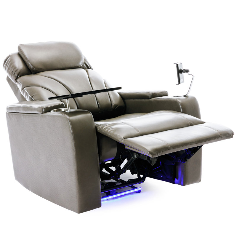 Leaon Vegan Leather Power Reclining Cinema Seat with Cup Holder, Similicuir gris