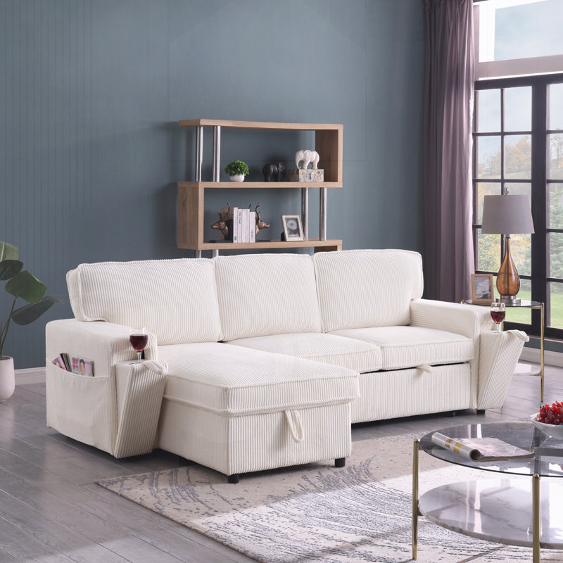 Canapé-lit modulaire avec espace de rangement Upholstery, Chenille beige