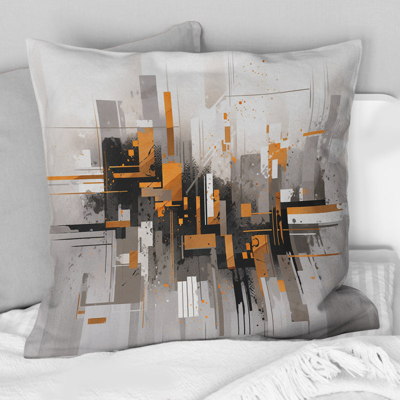 Orange Grey Bold Stripes - Cubism Printed Throw Pillow